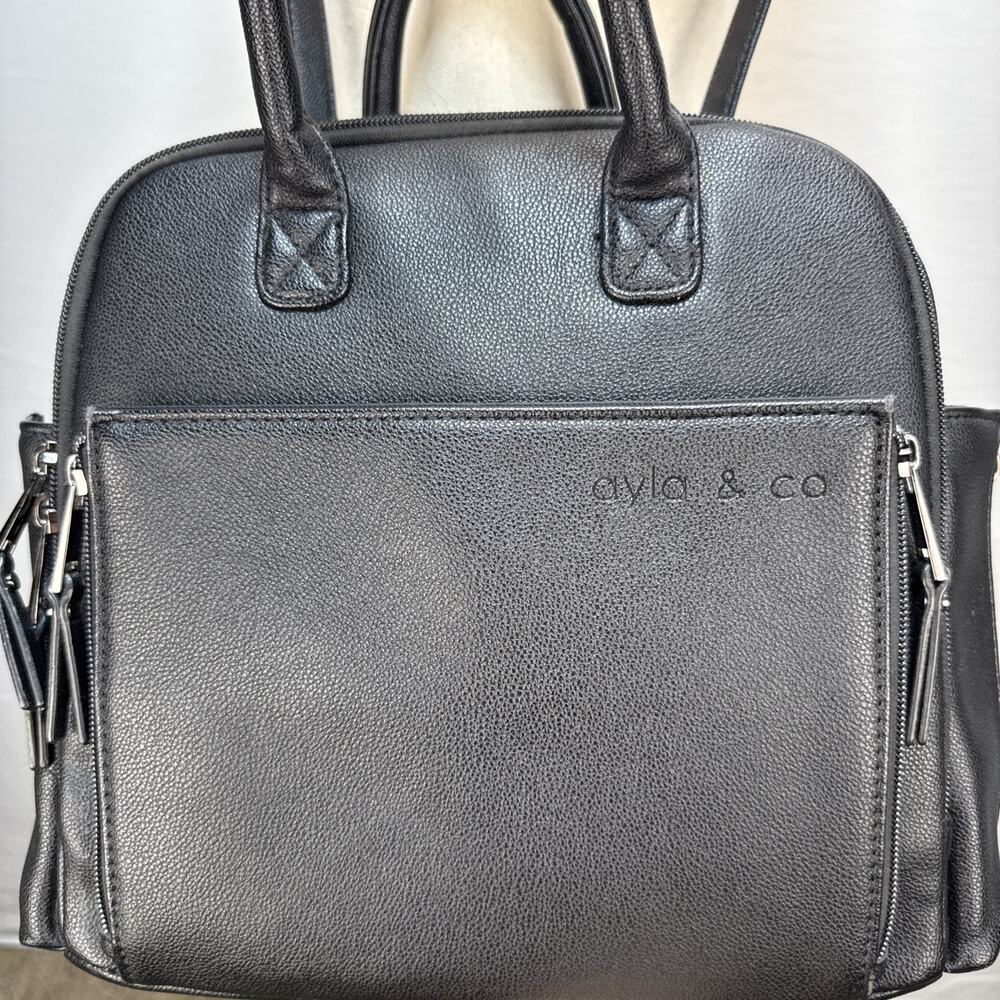 Ayla & Co Mini Bag Black Transitional Minimal Diaper Bag Backpack Vegan Leather - Picture 2 of 14